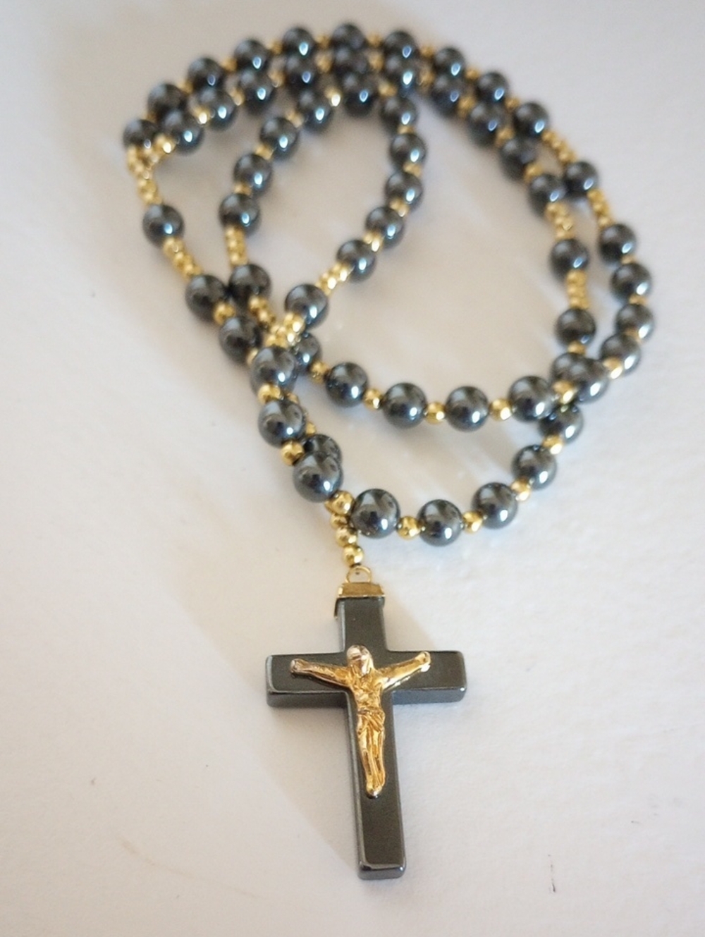 Hematite & Gold Plated Holy Rosary